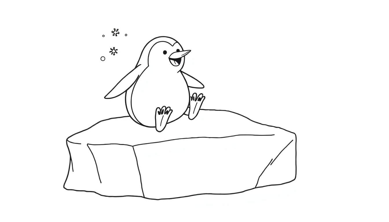 Pingüino alegre en un bloque de hielo para colorear