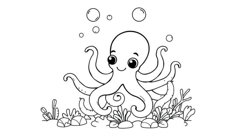 Placa de color de un pulpo amigable bajo el agua.
