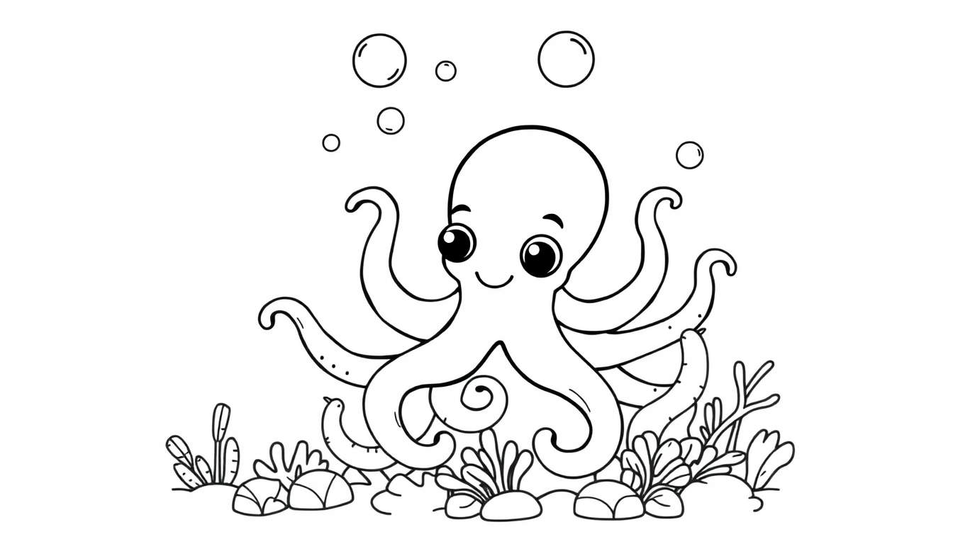 Placa de color de un pulpo amigable bajo el agua.