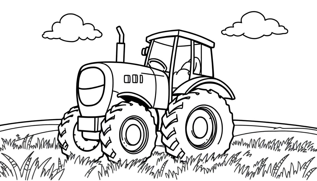 Placa de color de un tractor amigable en un campo.