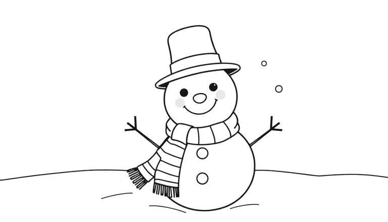 Placa de color: Muñeco de nieve amigable para colorear con sombrero y bufanda.