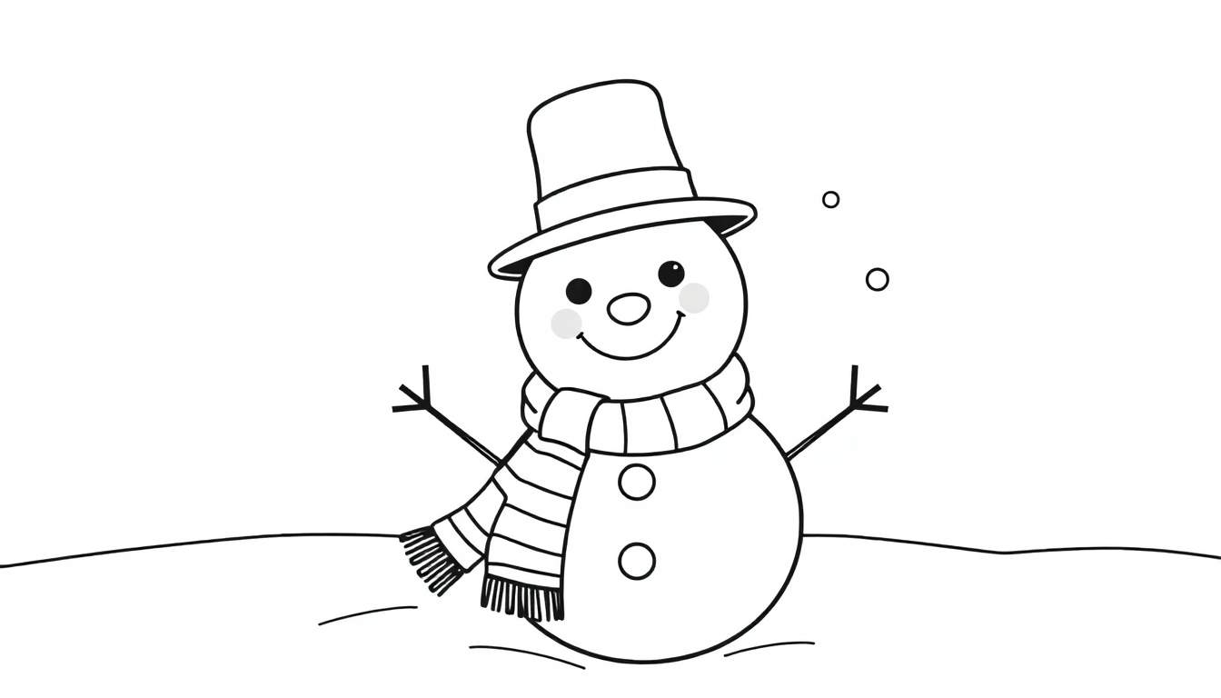 Placa de color: Muñeco de nieve amigable para colorear con sombrero y bufanda.