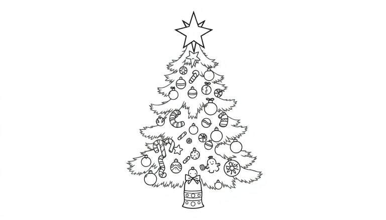 Un árbol de Navidad a blanco y negro en la placa de color, listo para ser decorado.