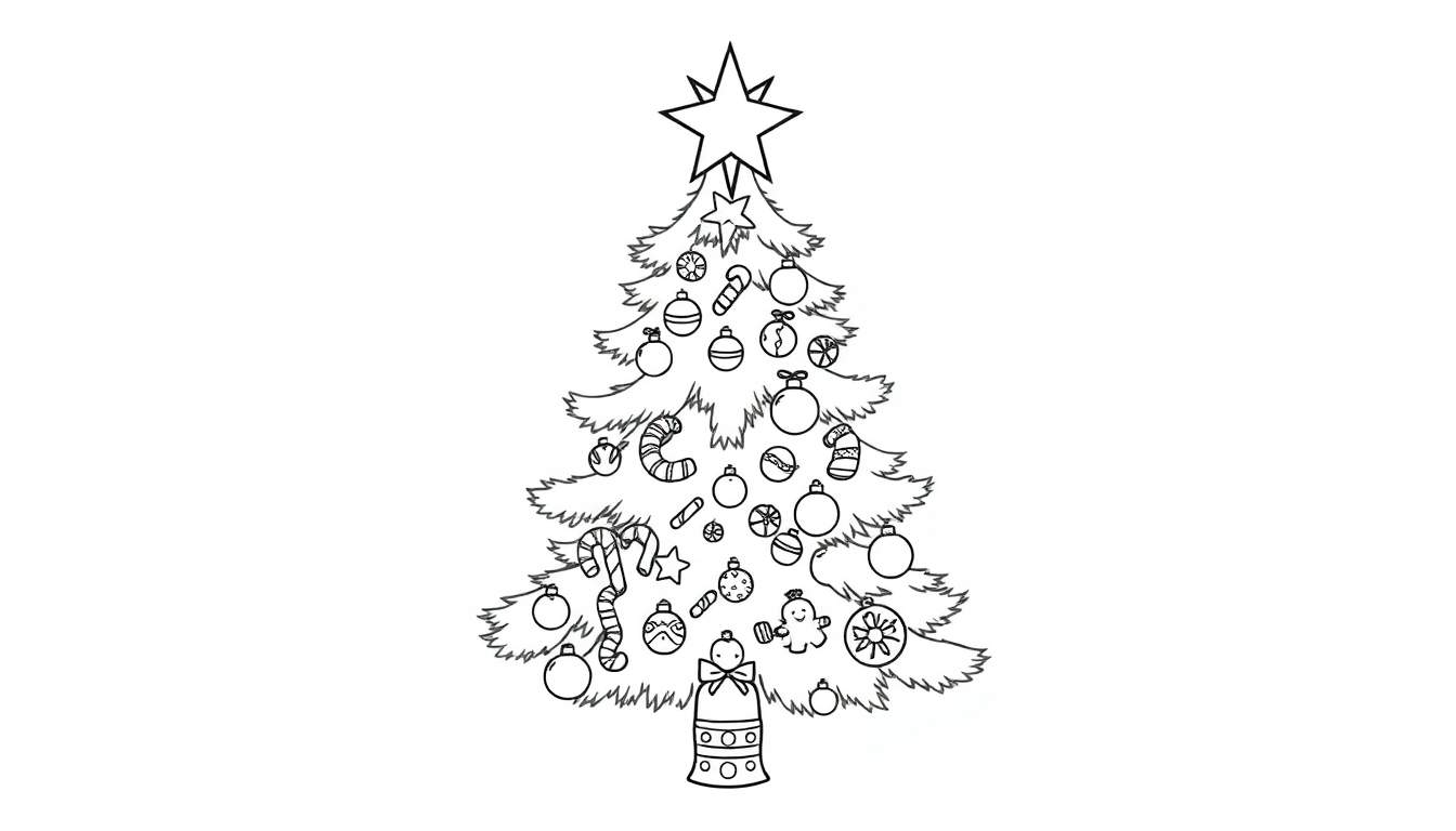 Un árbol de Navidad a blanco y negro en la placa de color, listo para ser decorado.