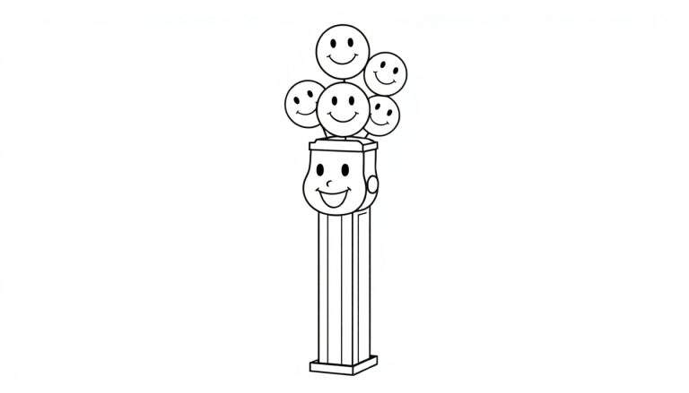 Placa de color de un dispensador PEZ con caritas sonrientes.