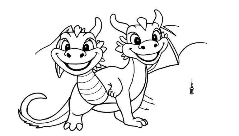Placa de color con dos dragones amigables.