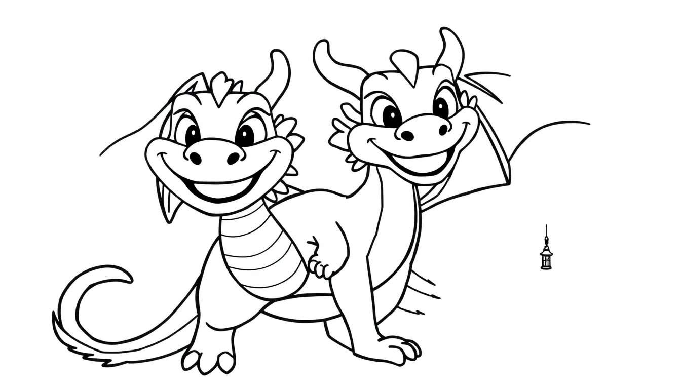 Placa de color con dos dragones amigables.
