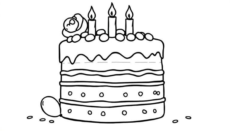 Placa de color de un pastel de cumpleaños adornado con velas y bayas.
