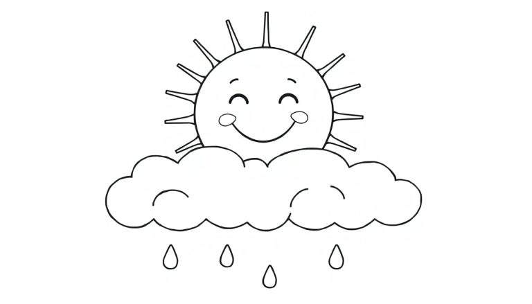 Placa de color: sol sonriente y lluvia.