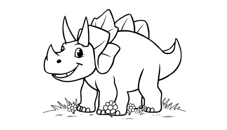 Placa de color de un simpático Triceratops amigable.