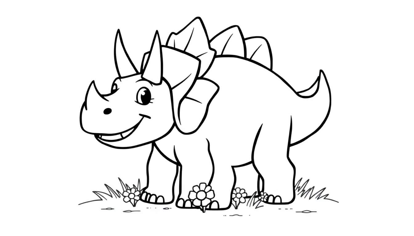 Placa de color de un simpático Triceratops amigable.
