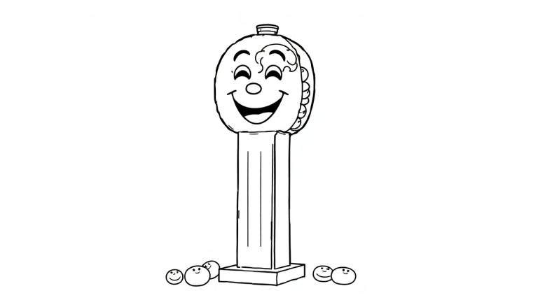 Placa de color de un dispensador de PEZ sonriente.