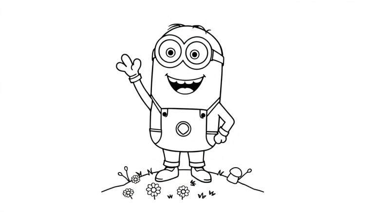 Una placa de color de un Minion saludando.