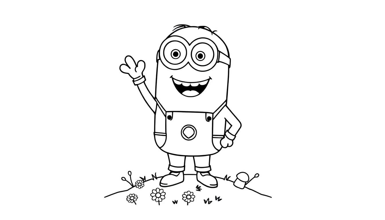 Una placa de color de un Minion saludando.