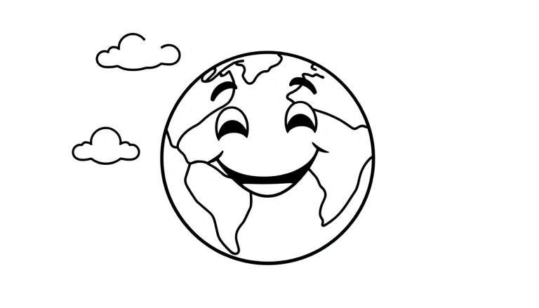 Placa de color del planeta Tierra sonriente.