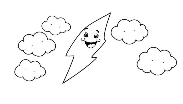 Una nube de relámpagos sonriente como placa de color.