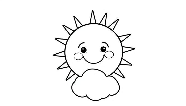 Placa de color de un sol sonriente con una nube.