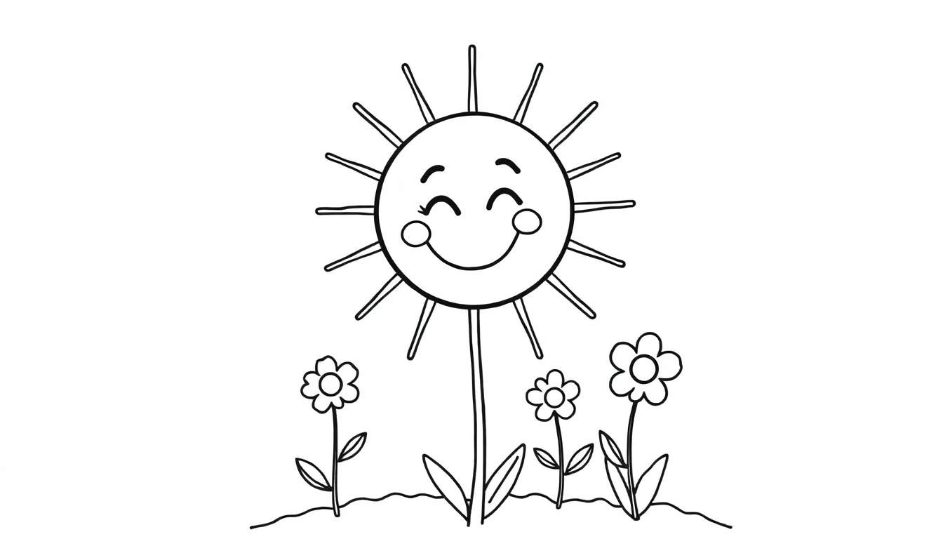 Placa de color de un sol sonriente con flores.