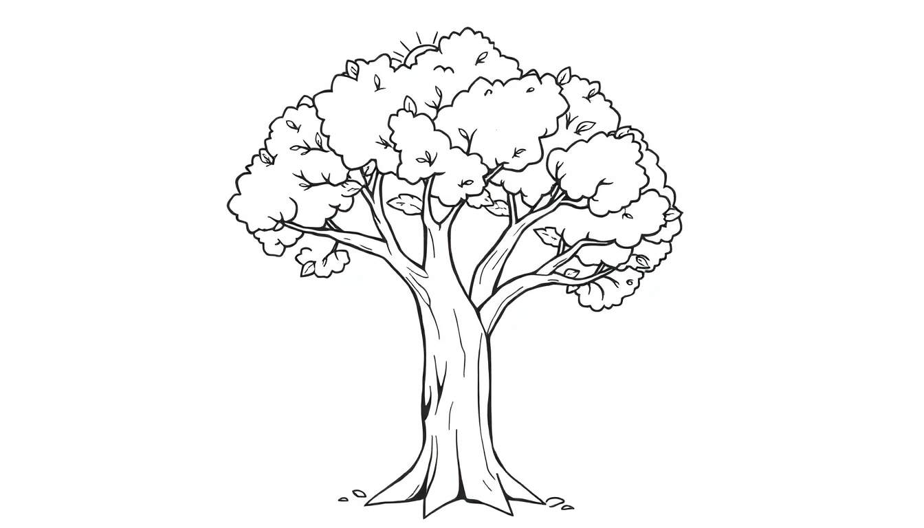 Un árbol de contorno en blanco y negro para colorear, perfecto para que los niños usen su placa de color.