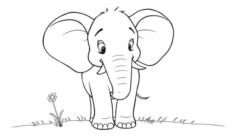 Placa de color de un elefante bebé de estilo caricaturesco