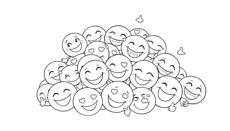 Placa de color con emojis sonrientes y pulgares arriba.