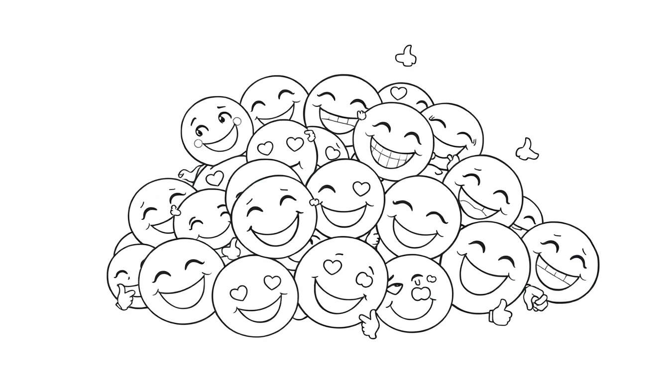 Placa de color con emojis sonrientes y pulgares arriba.