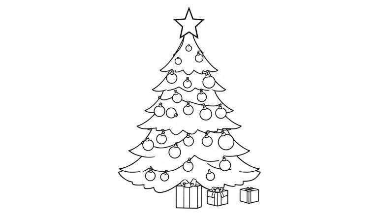 Una placa de color de un árbol de Navidad festivo para colorear.