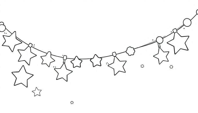 Placa de color: Guirnalda de estrellas dibujada a mano con una nube.