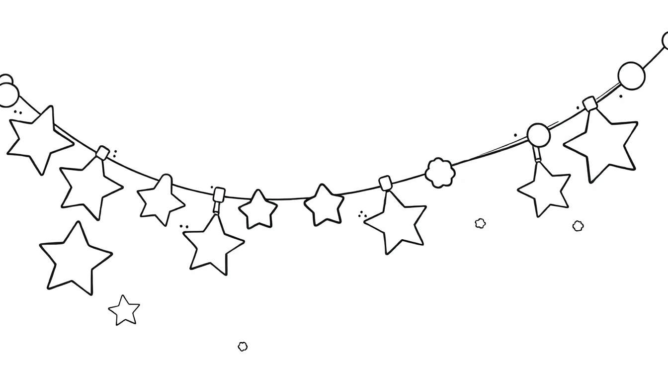 Placa de color: Guirnalda de estrellas dibujada a mano con una nube.