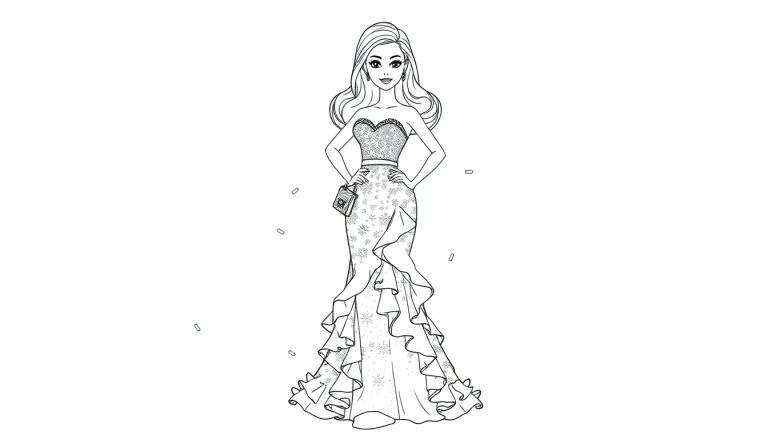 Mujer sonriente con un vestido de fiesta, lista para una placa de color.