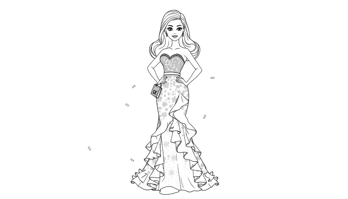 Mujer sonriente con un vestido de fiesta, lista para una placa de color.