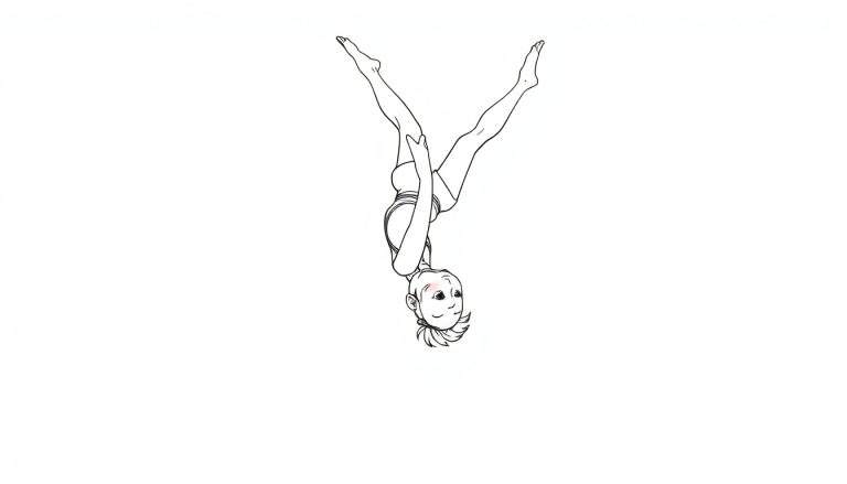 Placa de color de una gimnasta haciendo una parada de manos.