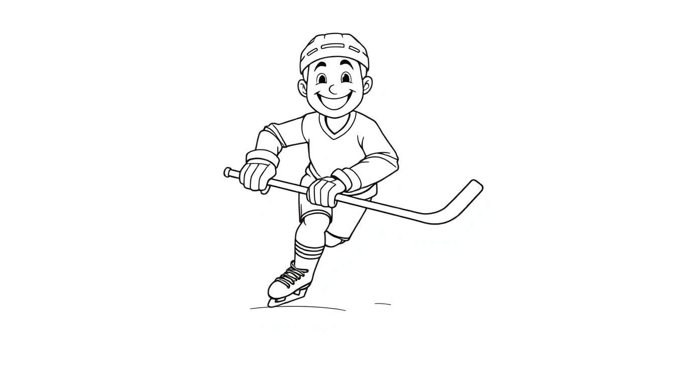 Placa de color de un niño sonriendo jugando al hockey sobre hielo.
