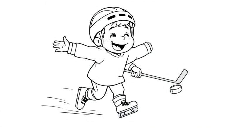 Placa de color: niño jugando al hockey sobre hielo