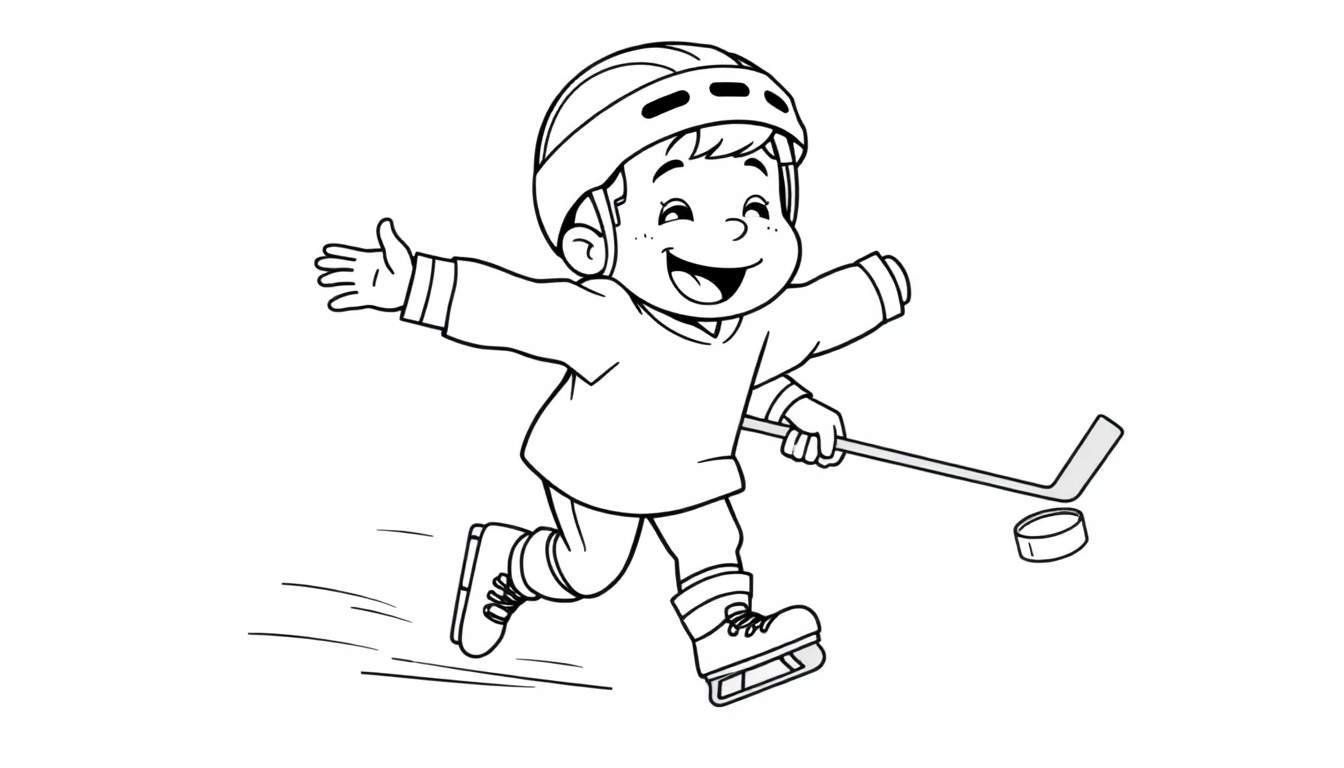Placa de color: niño jugando al hockey sobre hielo