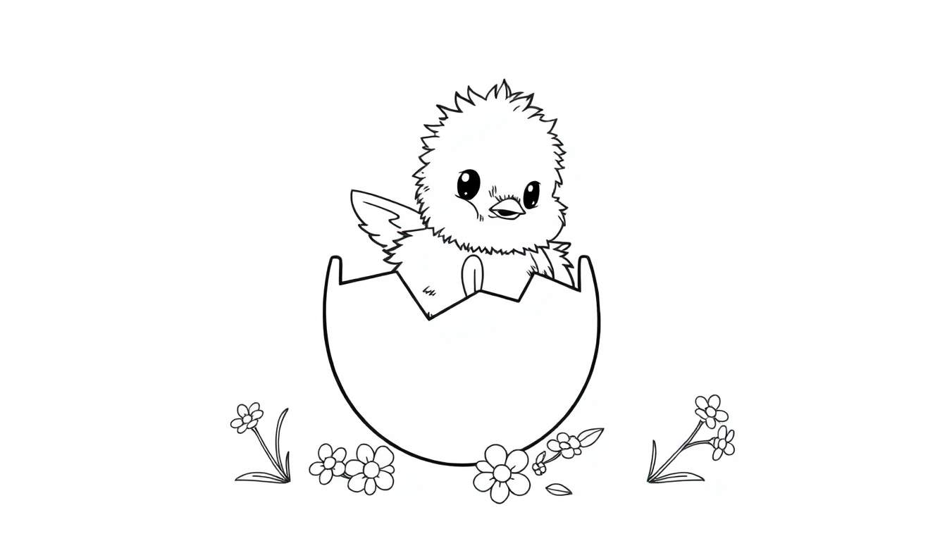 Placa de color: Un pollito saliendo de un huevo