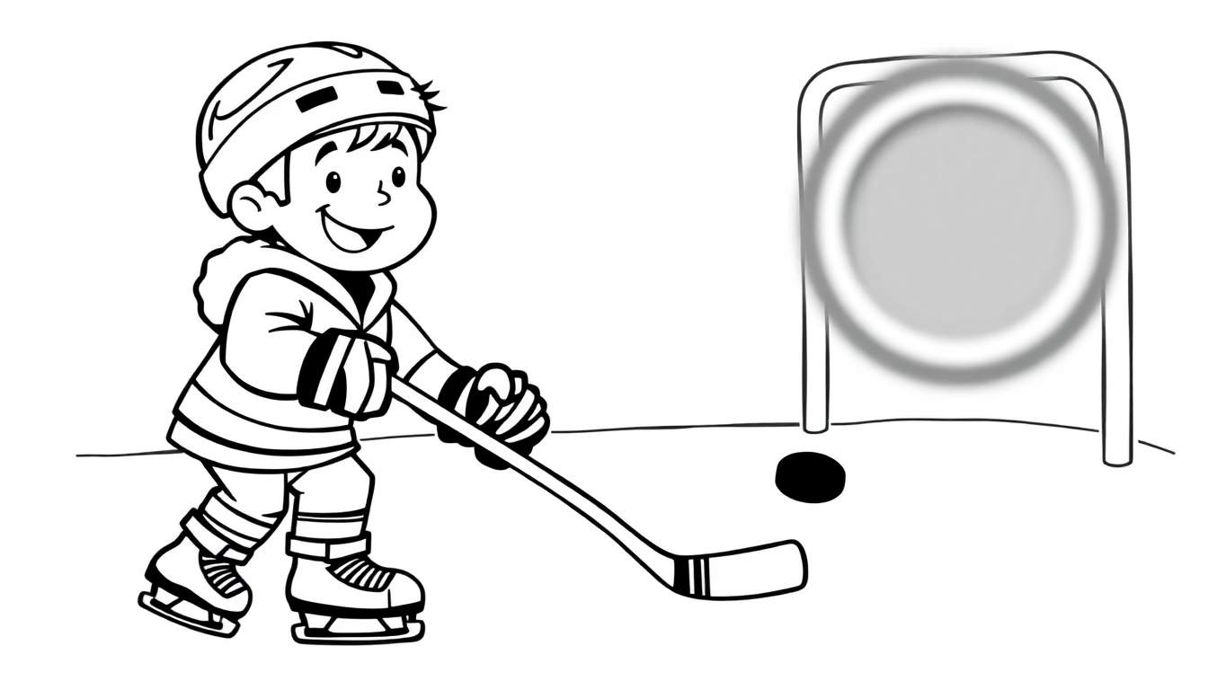 Placa de color de un niño jugando al hockey.