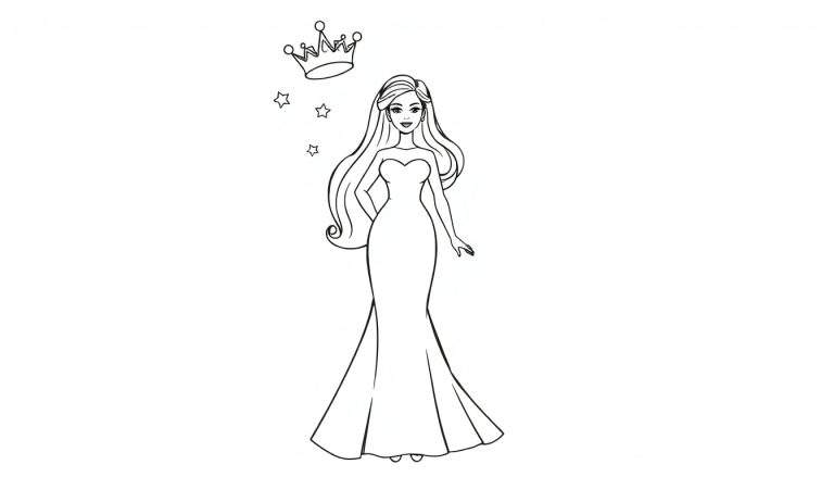 Placa de color de una princesa de dibujos animados con corona y estrellas.
