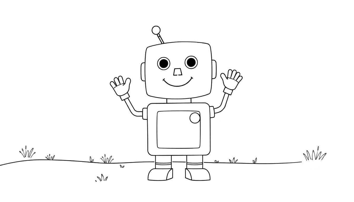 Placa de color de un robot amigable hecho de formas geométricas.