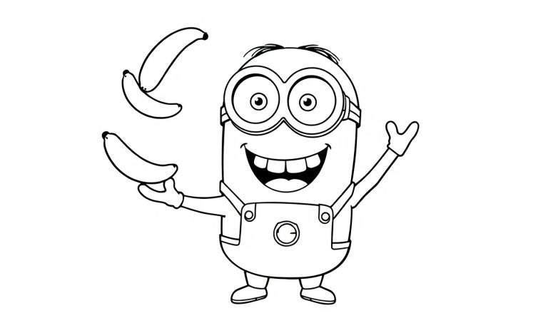Placa de color de un Minion feliz con plátanos.