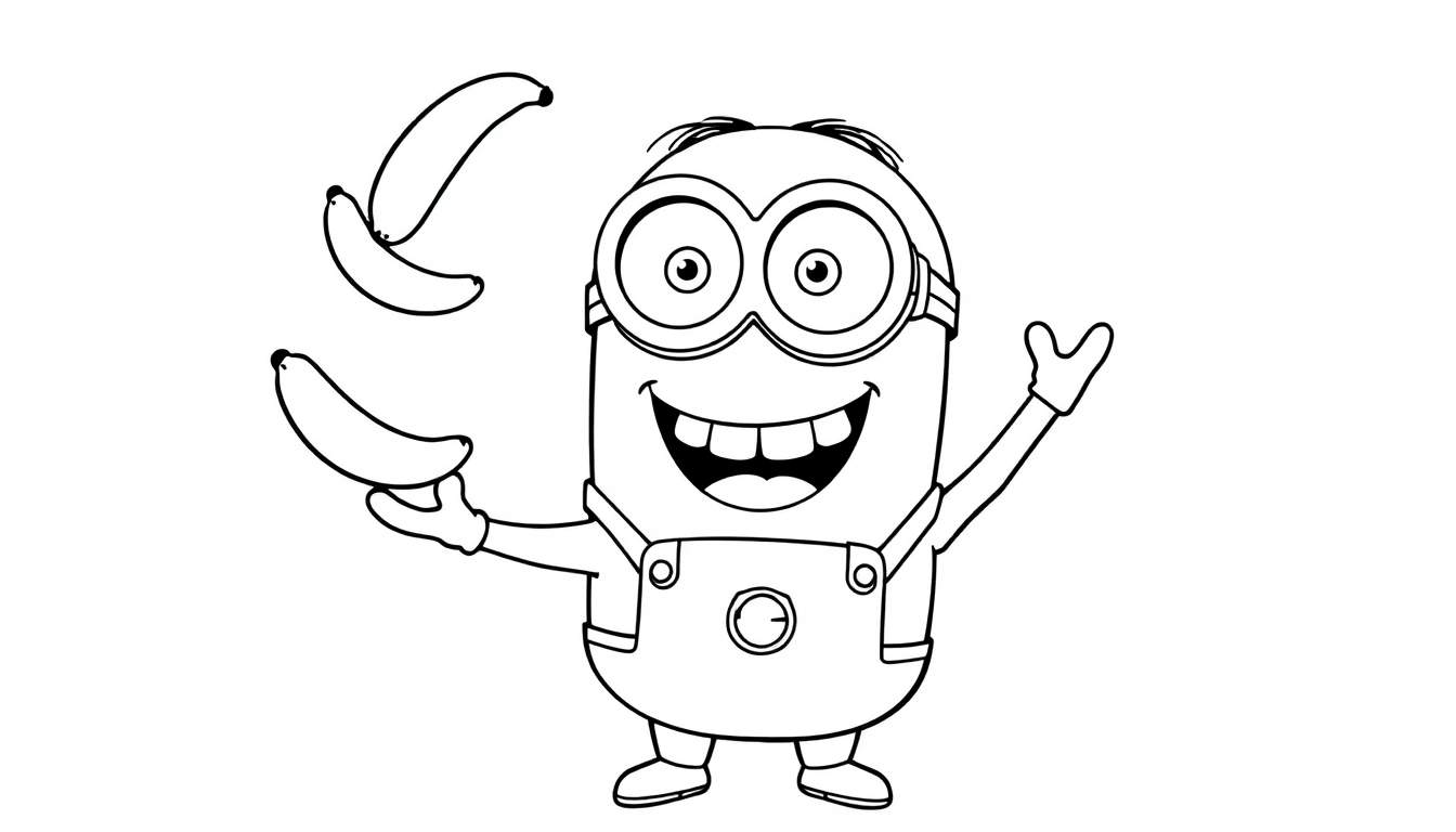 Placa de color de un Minion feliz con plátanos.
