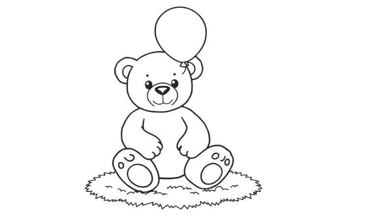 Osito de peluche suave en una placa de color, listo para colorear.