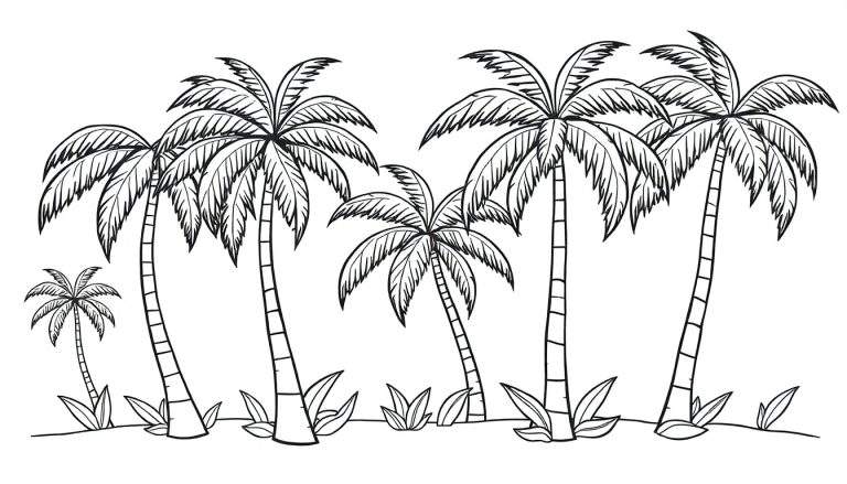 Una placa de color con palmeras en blanco y negro.