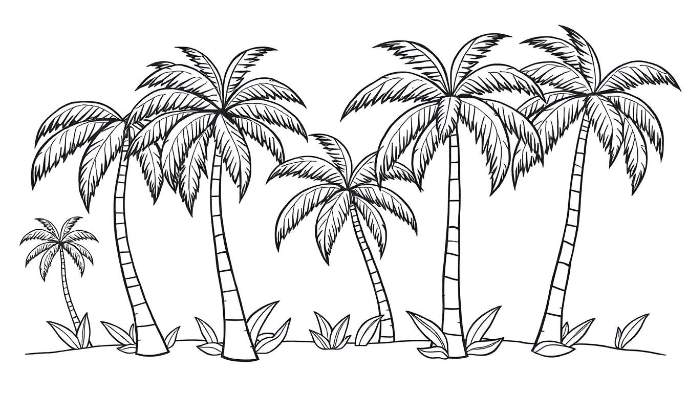 Una placa de color con palmeras en blanco y negro.