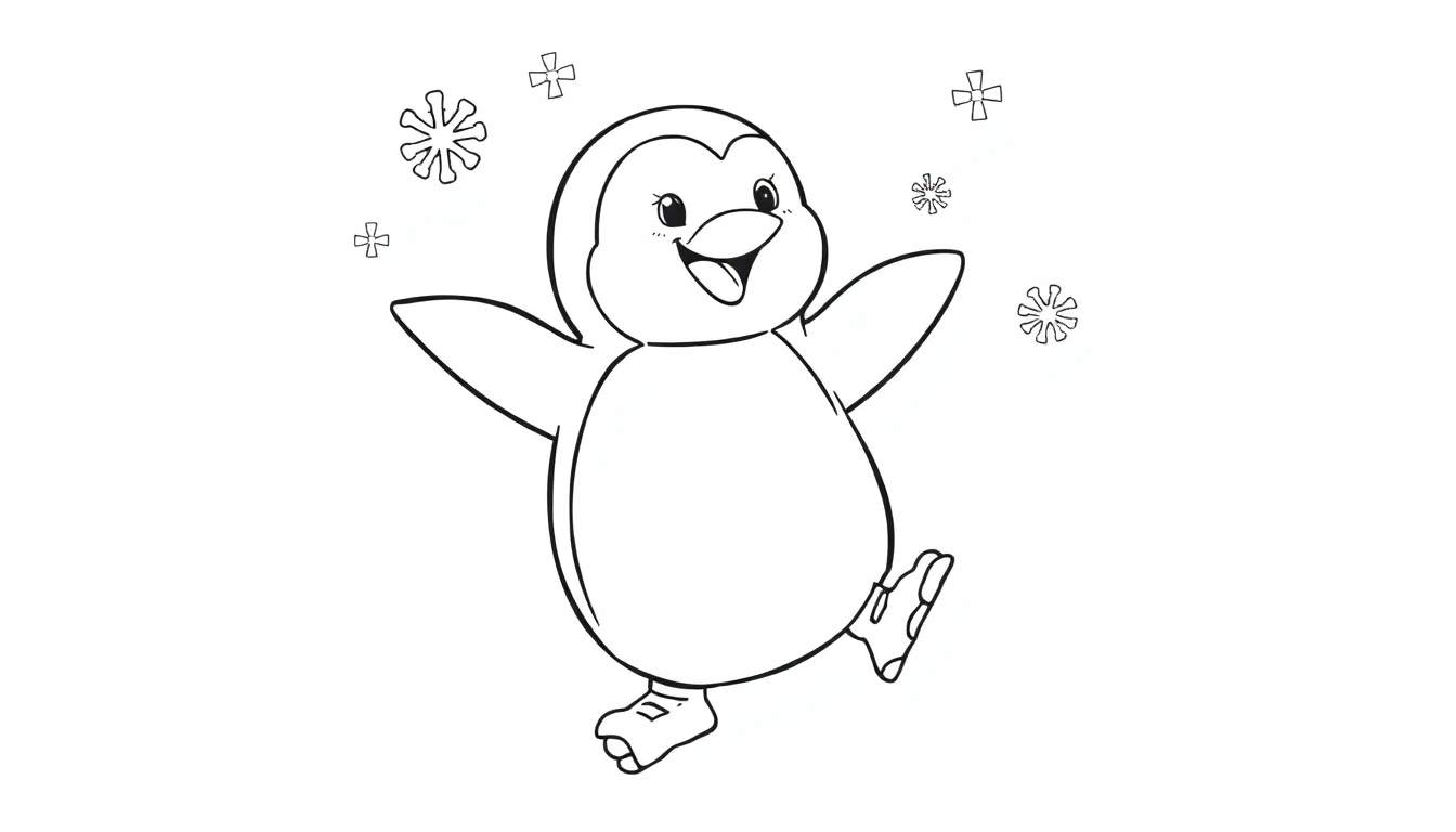 Pingüino alegre sobre una placa de color de patinaje sobre hielo.
