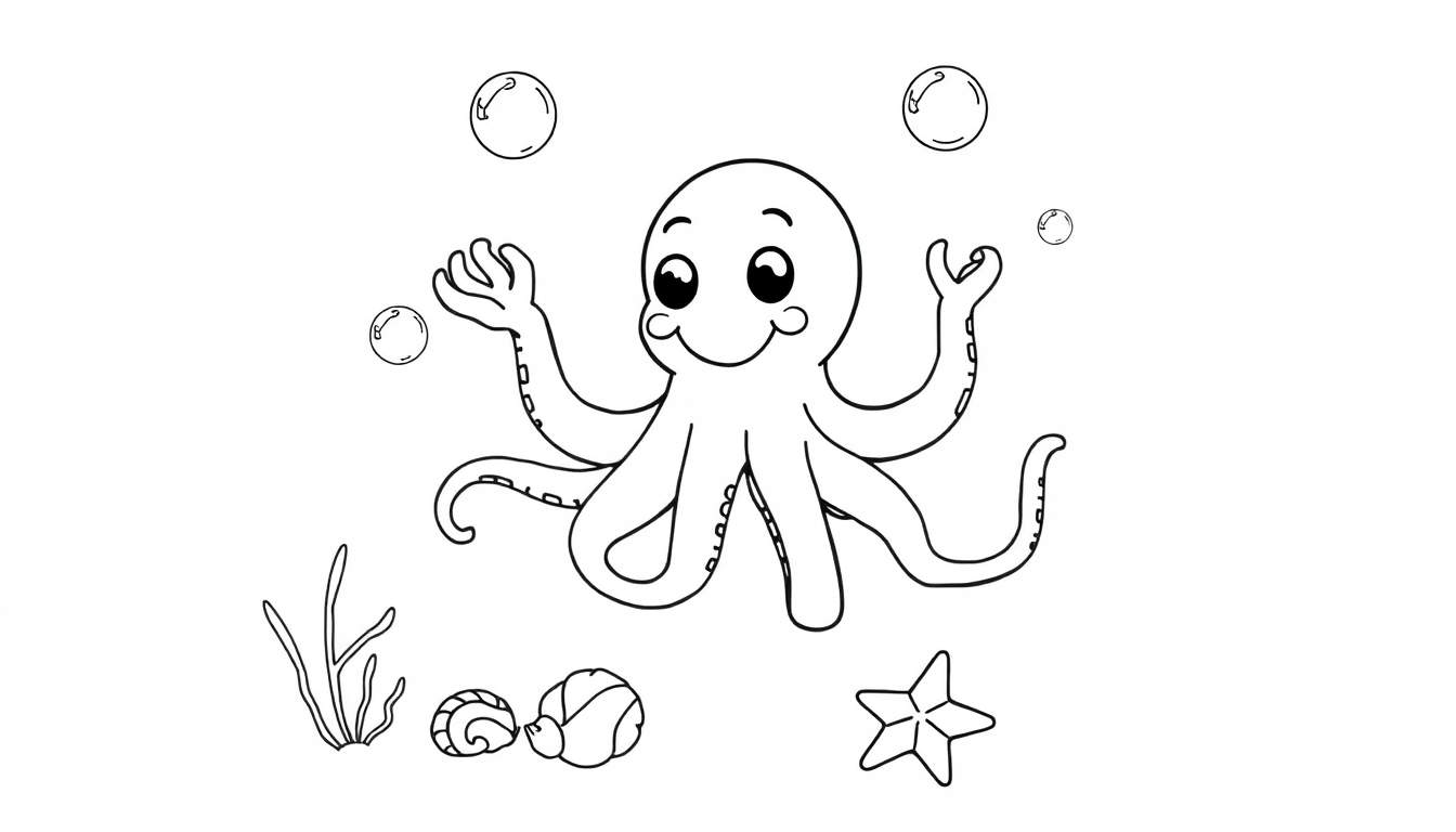 Placa de color de un pulpo amigable burbujeando.