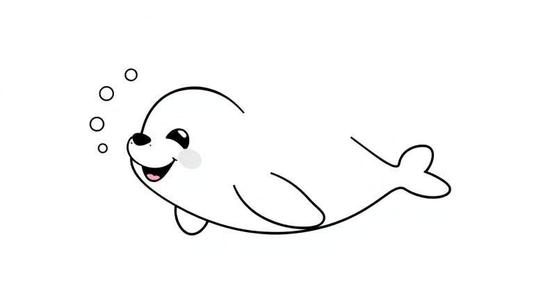 Un adorable sello de dibujos animados en blanco y negro con un rubor en la mejilla y tres burbujas encima, listo para ser coloreado en una placa de color.