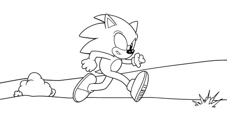 Placa de color: Sonic el Erizo corriendo en blanco y negro.