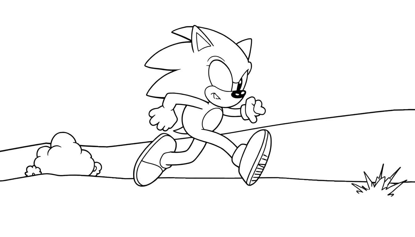 Placa de color: Sonic el Erizo corriendo en blanco y negro.