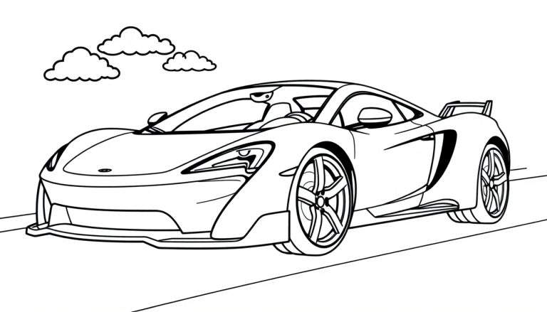 Placa de color de un coche deportivo McLaren blanco y negro para colorear.